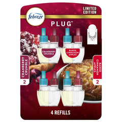 Febreze Odor-Fighting Fade Defy PLUG Air Freshener Baked Cinnamon Apple, Cranberry Crumble, .87 fl. oz. Oil Refill, 2 of Each