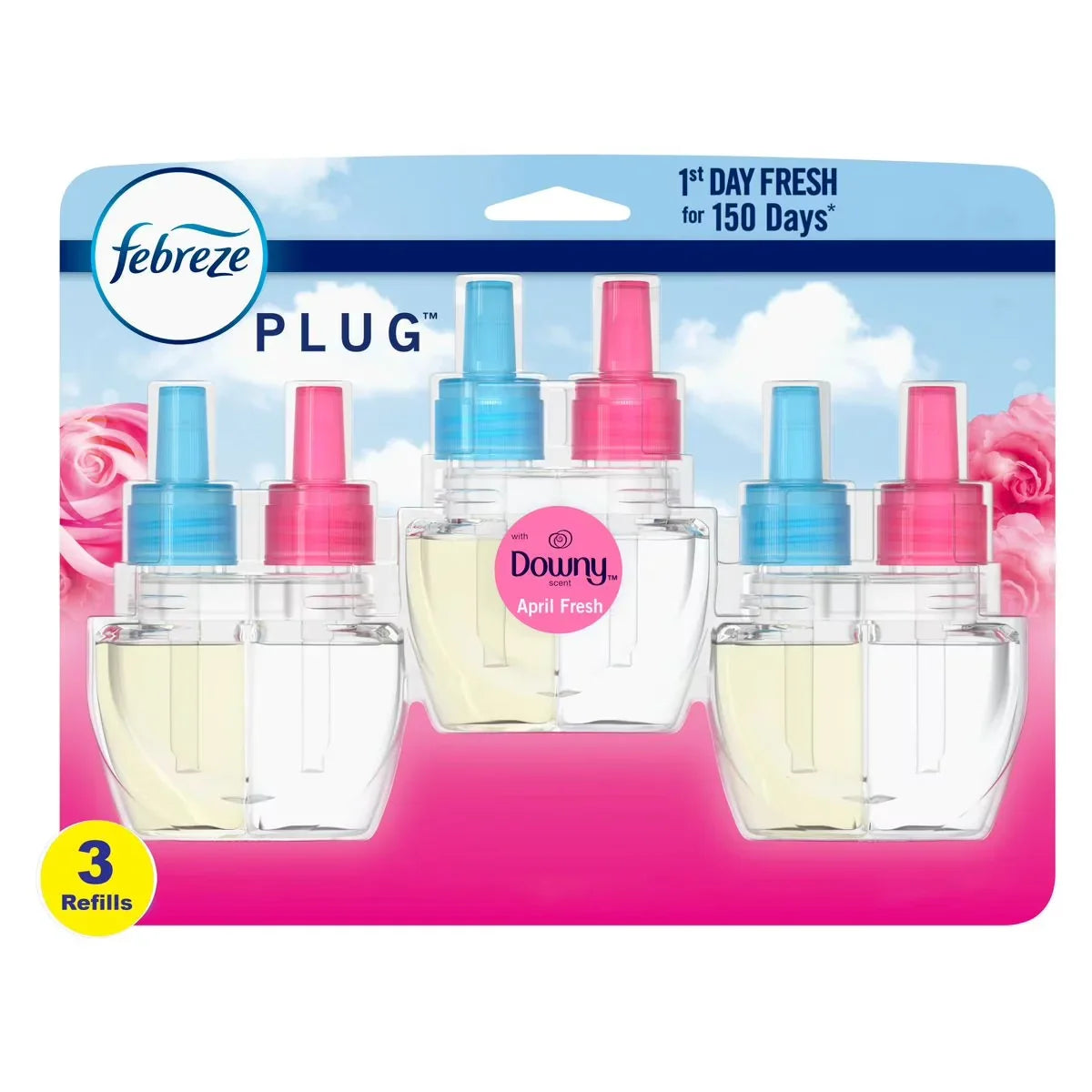 Febreze Odor-Fighting Fade Defy Plug Air Freshener Refill - Downy April Fresh - 0.87 fl oz/3pk
