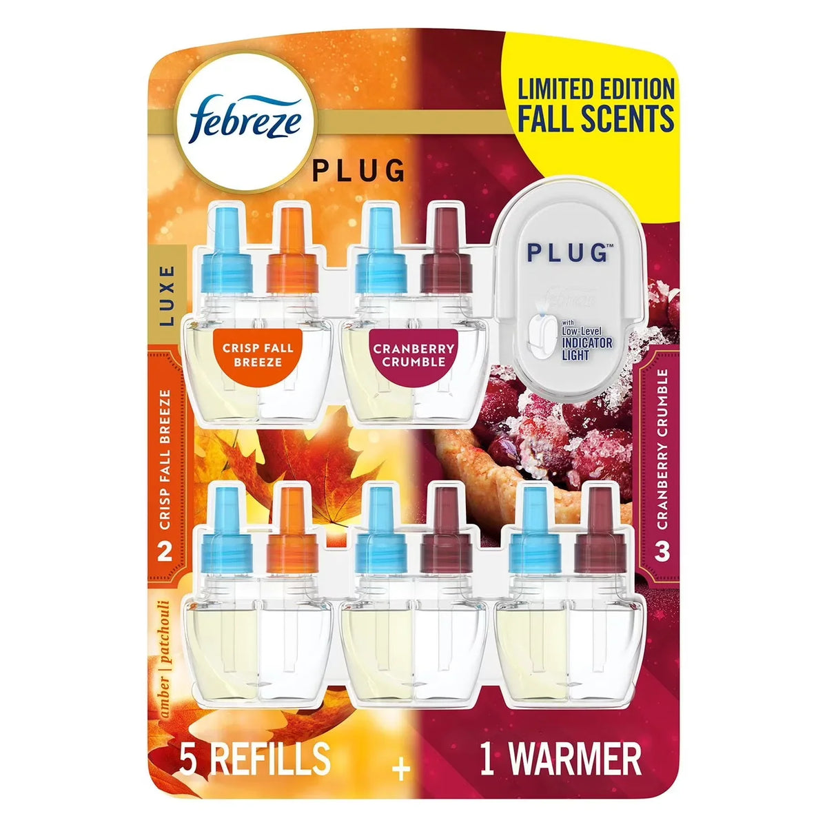Febreze PLUG Air Freshener, Cranberry & Fall Breeze, 1 Warmer + 5 Refills