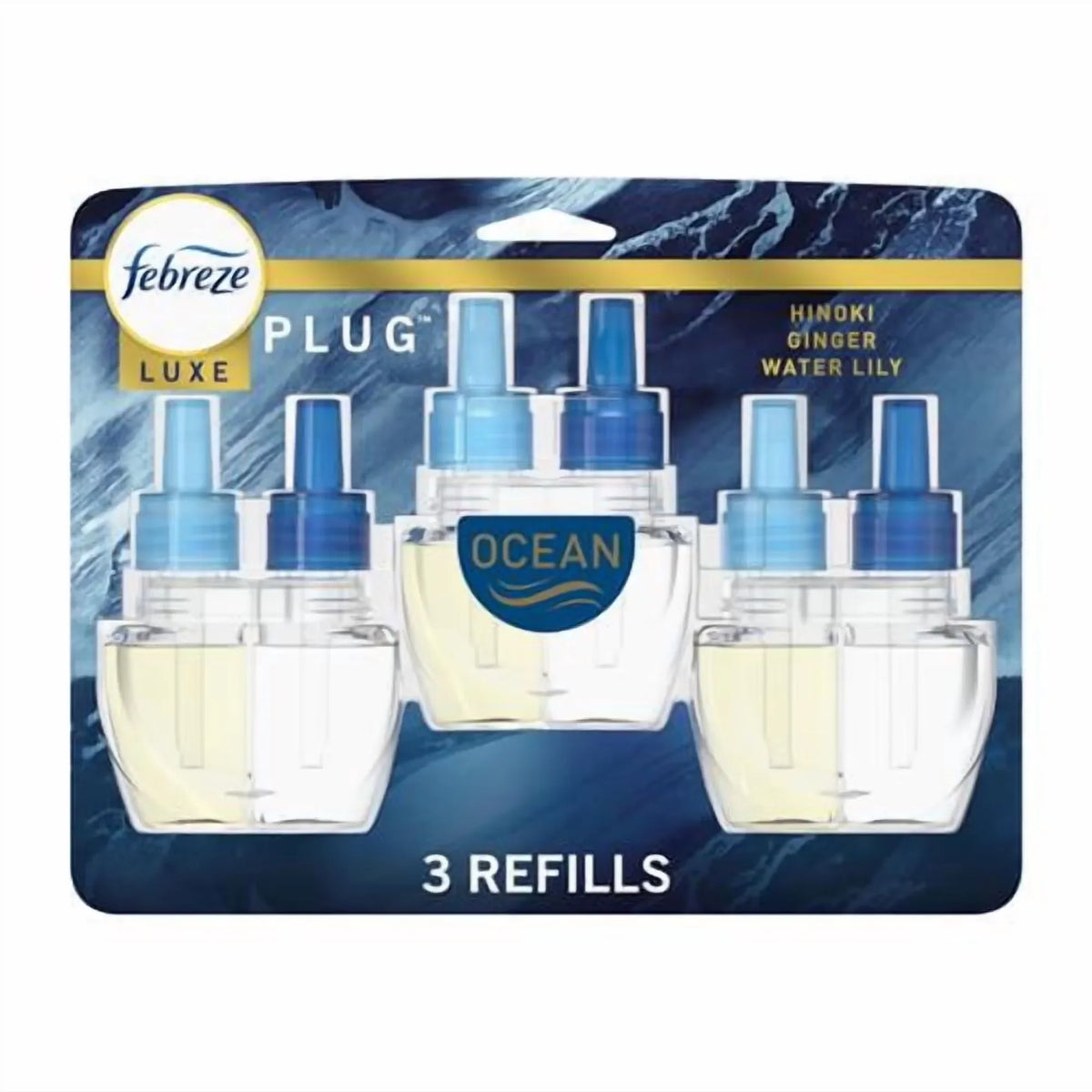 Febreze Plug In Air Freshener, Odor-Fighting Scented Oil Refill, Air Fresheners For Home And Bathroom And Kitchen, Long Lasting For Strong Odors, Ocean Scent, 0.87Oz Refills, 3 Count - Pack of 2