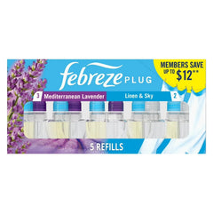 Febreze Plug Air Freshener Refills, Mediterranean Lavender & Linen & Sky, 4.35 fl oz, 5 Count, 5 Pack