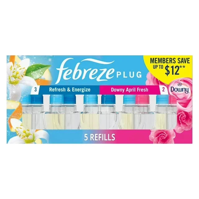 Febreze Plug Air Freshener, Refresh & Energize + Downy April Fresh, 5 refills, 4.35 fl. oz. value pack