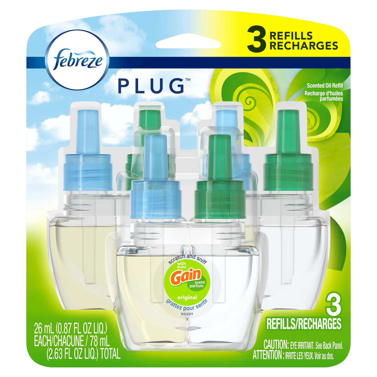 Febreze Plug Air Freshener Scented Oil Refill, Gain Original Scent, 3 count