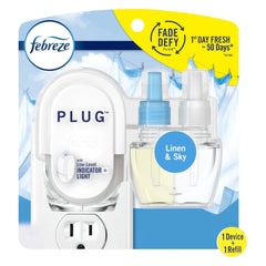Febreze Plug In Air Freshener, Odor-Fighting Oil Kit, Linen & Sky, Warmer + 1 Refill