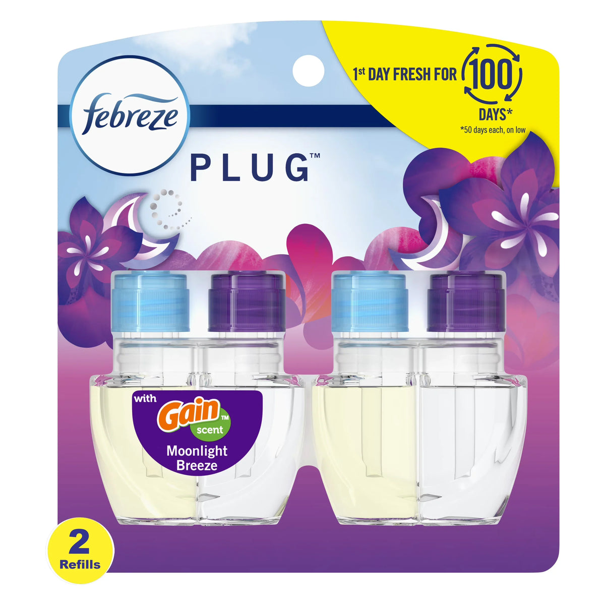 Febreze Plug In Air Freshener, Odor-Fighting Scented Oil Refill, Gain Moonlight Breeze, 2 Refills