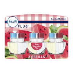 Febreze Plug In Air Freshener, Odor-Fighting Scented Oil Refill, Sweet Watermelon Vine, 3 Refills