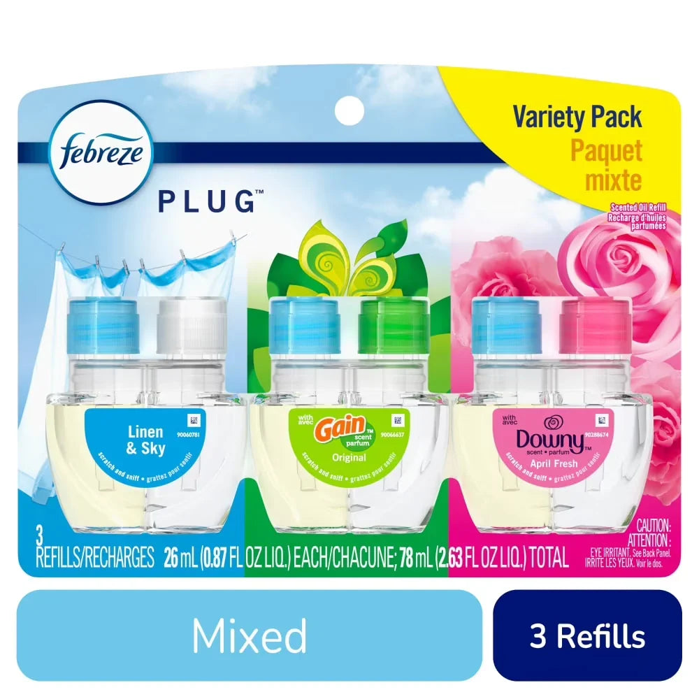 Febreze Plug In Air Freshener Odor-Fighting Scented Oil Refill Base Mix 3 ct - Pack of 1
