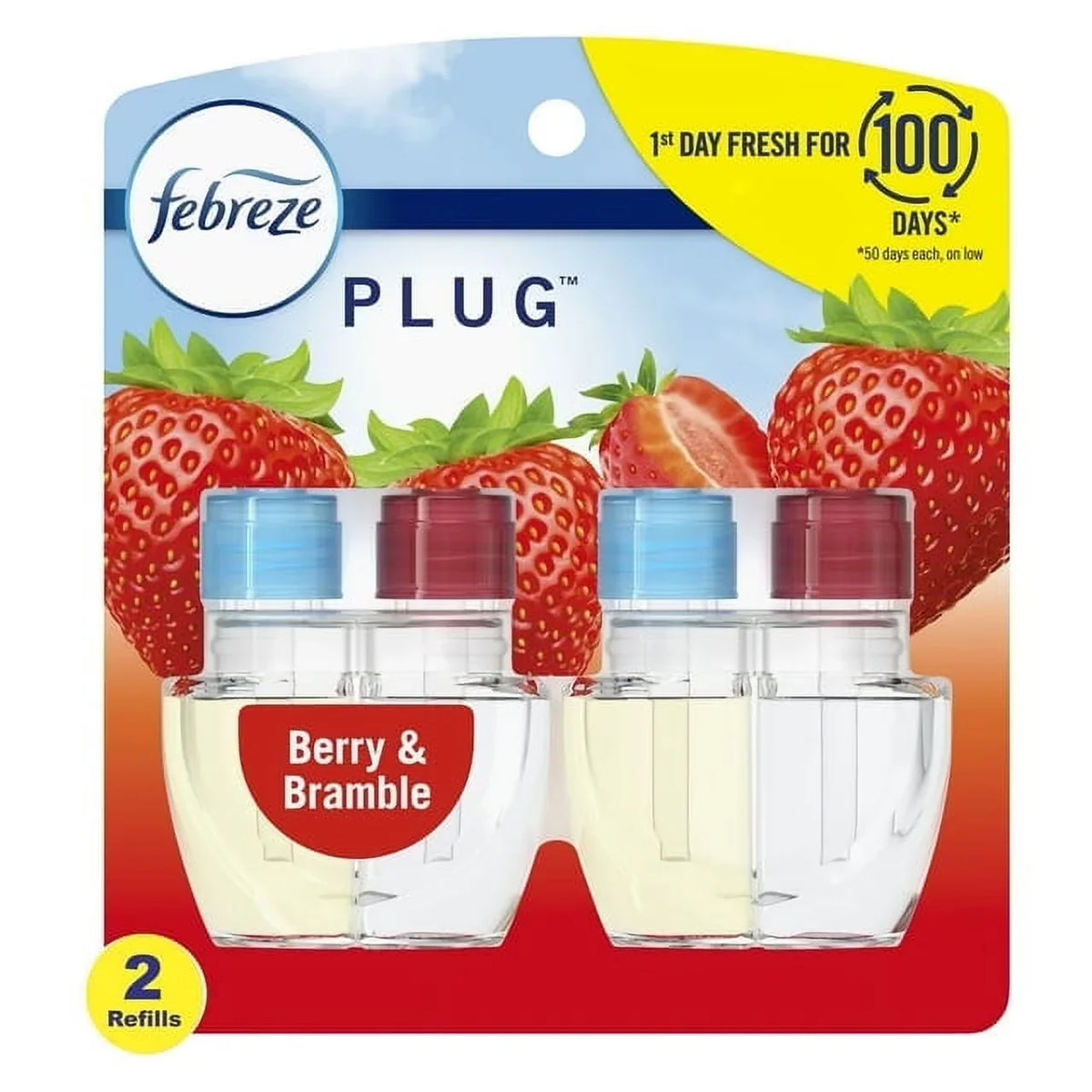 Febreze Plug In Air Freshener, Odor-Fighting Scented Oil Refill, Berry & Bramble, (2 Pack of 2 Refills)