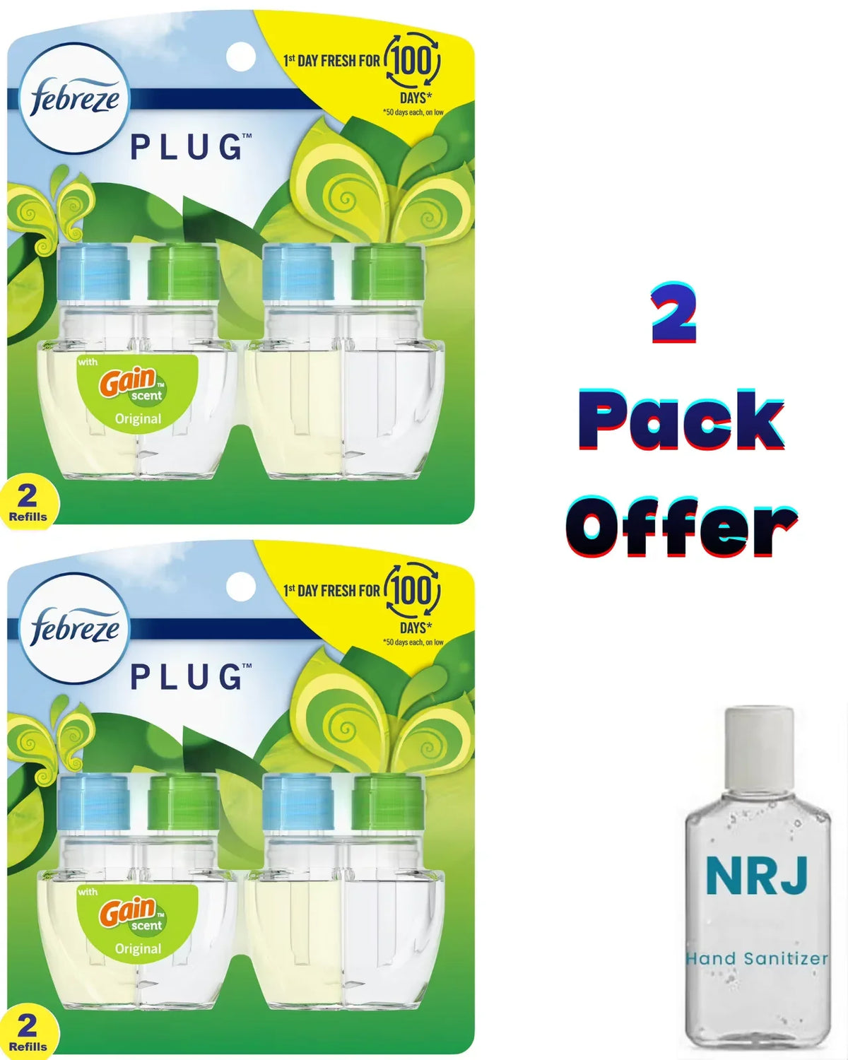 Febreze Plug In Air Freshener, Odor-Fighting Scented Oil Refill, Gain Scent, 2 Refills