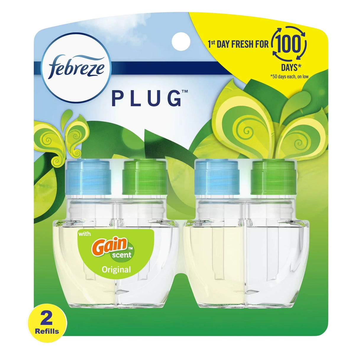 Febreze Plug In Air Freshener, Odor-Fighting Scented Oil Refill, Gain Scent, 2 Refills