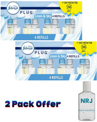 Febreze Plug In Air Freshener, Odor-Fighting Scented Oil Refill, Linen & Sky, 4 Refills