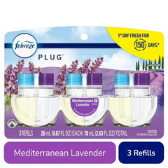 Febreze Plug In Air Freshener Odor-Fighting Scented Oil Refill Mediterranean Lavender Refills 3 ct - Pack of 2