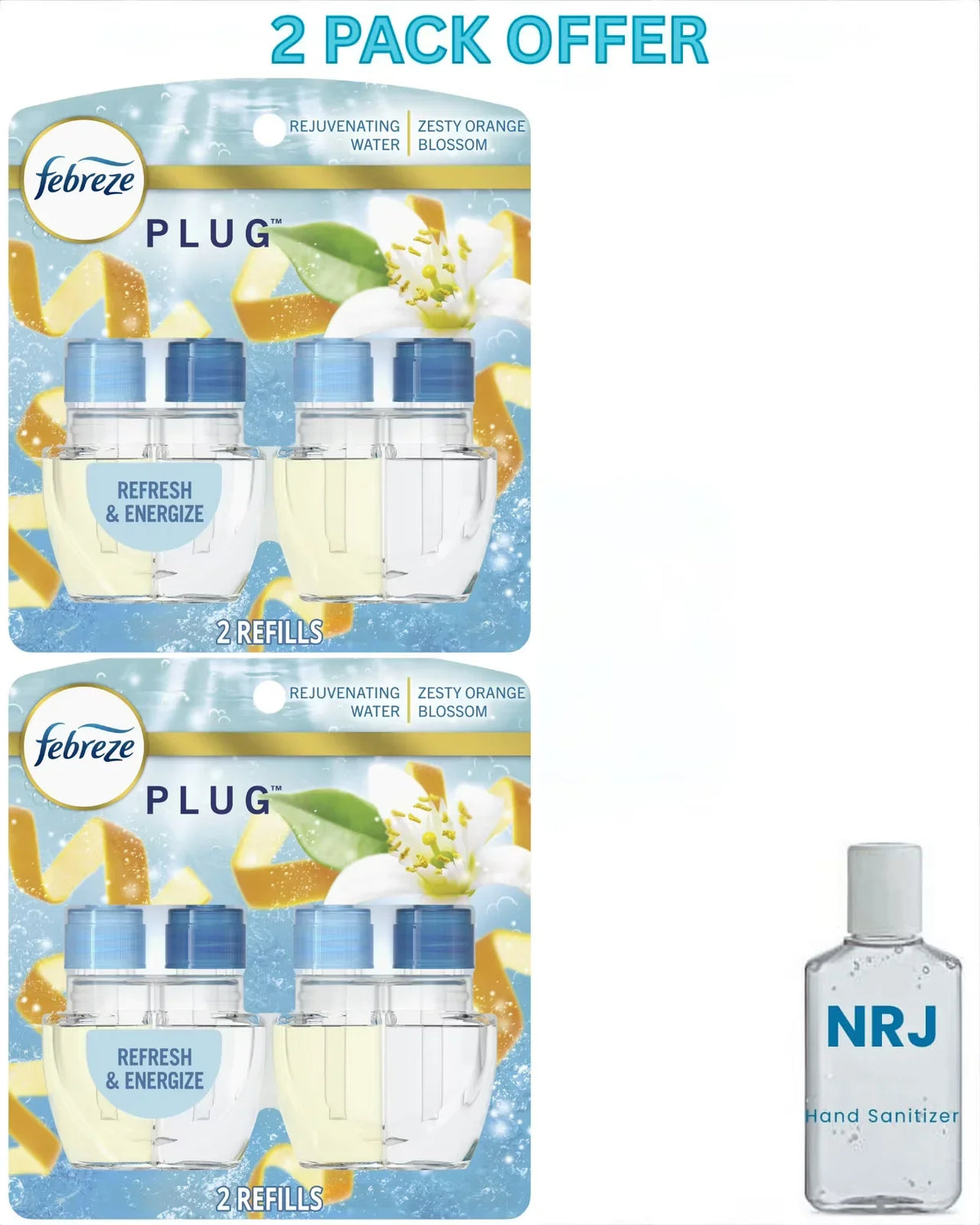 Febreze Plug In Air Freshener, Odor-Fighting Scented Oil Refill, Refresh & Energize, 2 Refill