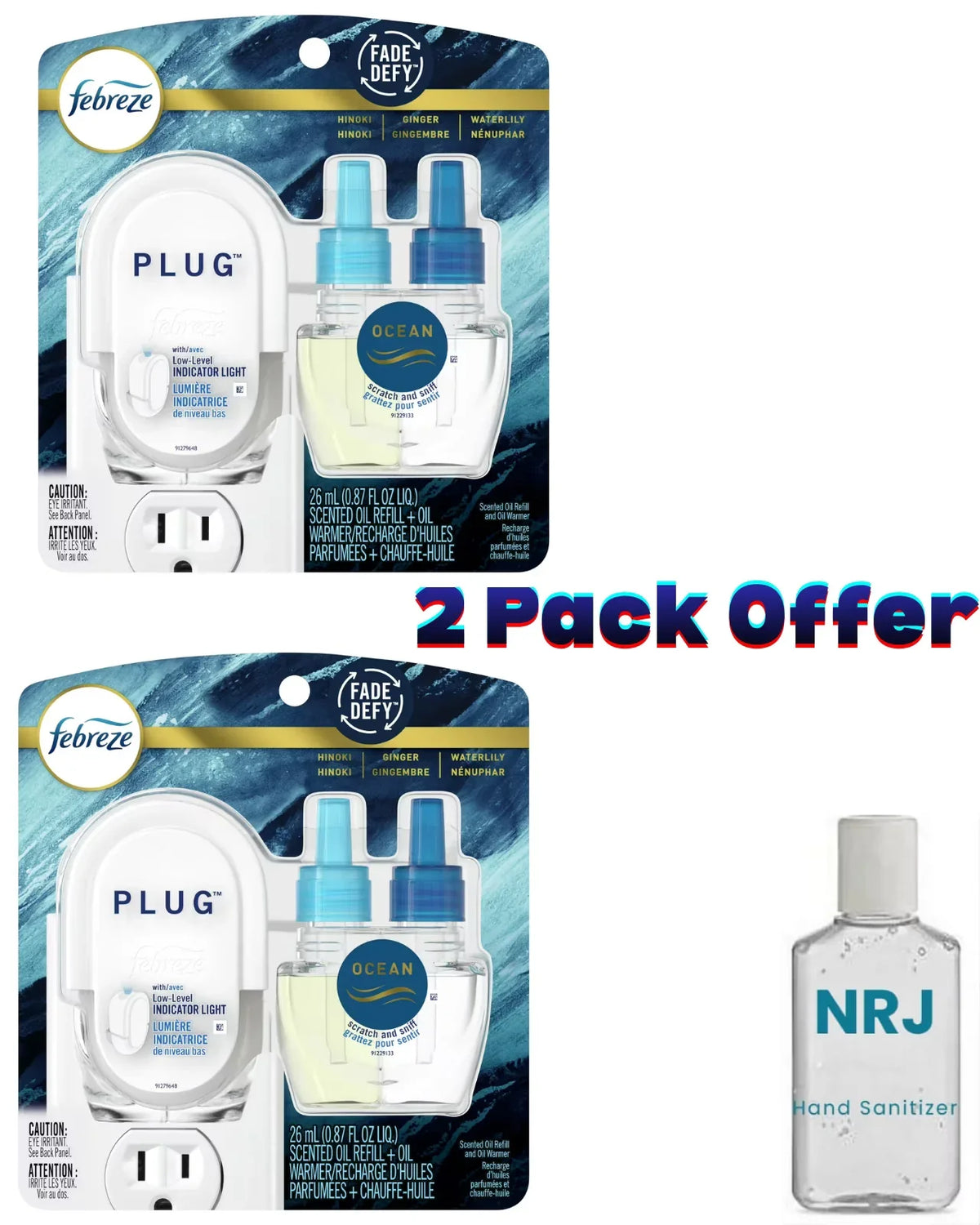 Febreze Plug In Air Freshener, Odor-Fighting Scented Oil Starter Kit, Ocean Scent, Warmer + 1 Refill