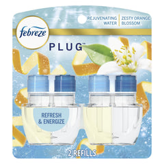 Febreze Plug In Air Freshener, Odor-Fighting Scented Oil Refill, Refresh & Energize, 2 Refill