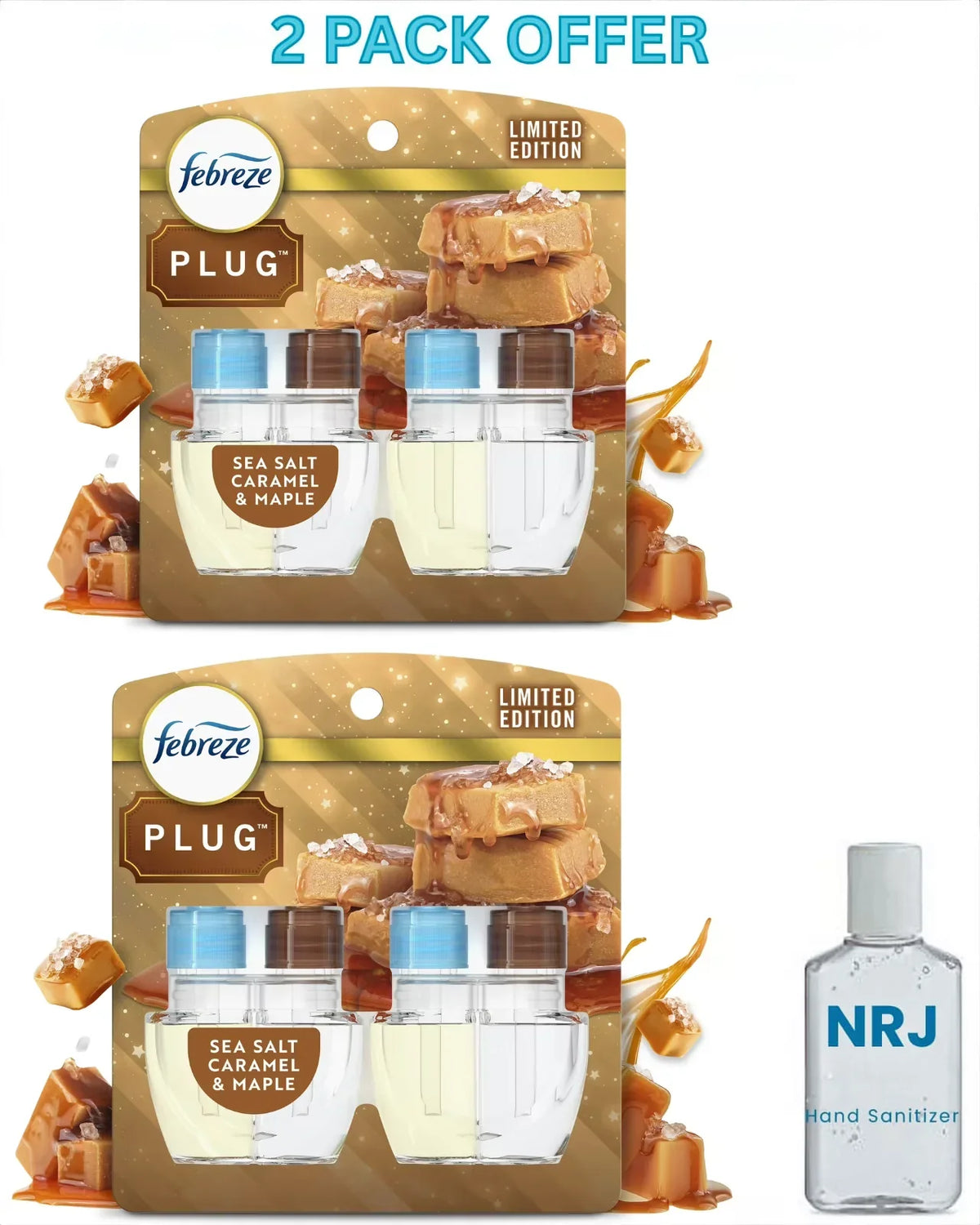 Febreze Plug Refill Odor-Fighting Air Freshener Sea Salt Caramel & Maple Scent, 3 Ct 0.87 fl oz Each