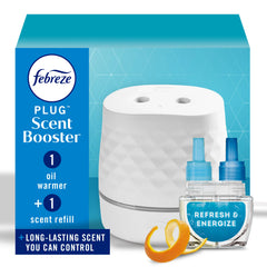 Febreze Plug Scent Booster, Air Freshener, Scented Oil Diffuser, Refresh & Energize, Kit + 1 Refill