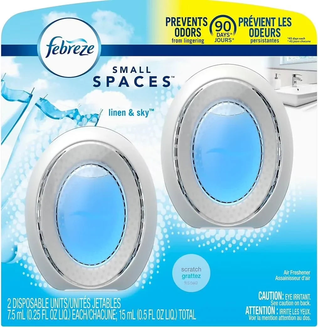 Febreze Small Spaces Air Freshener, Linen & Sky, Odor Eliminator for Strong Odors (2 Count)