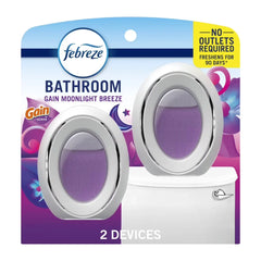 Febreze Bathroom Air Freshener, Gain Moonlight Breeze Scent, 2 Count, Odor-Fighting