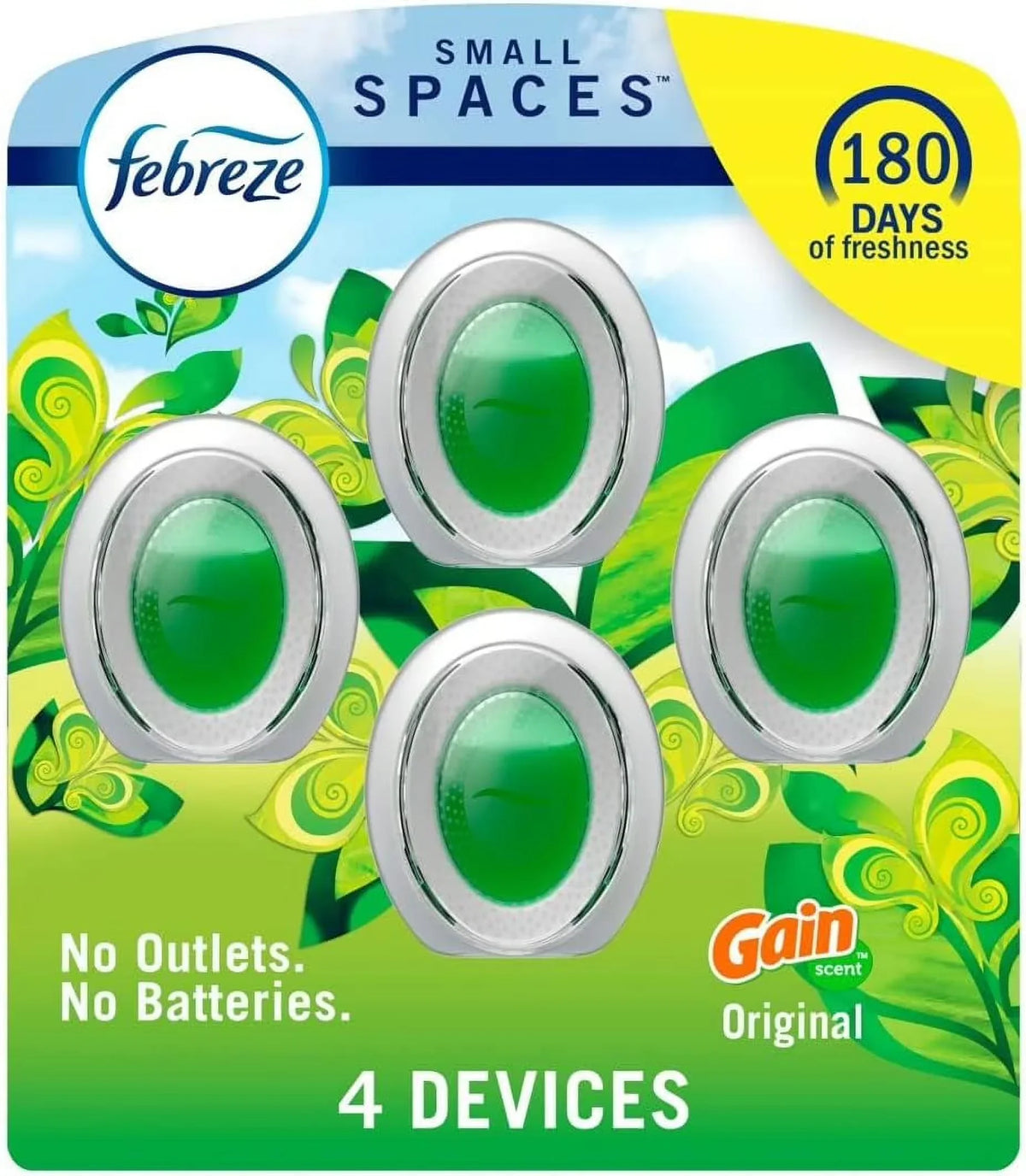 Febreze Small Spaces, Plug in Air Freshener Alternative for Home, Gain Original Scent, Odor Eliminator for Strong Odor (4 Count)
