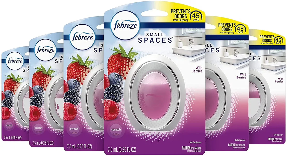 Febreze Small Spaces Air Freshener Wild Berries Odor Eliminator for Strong Odors (Pack of 6)