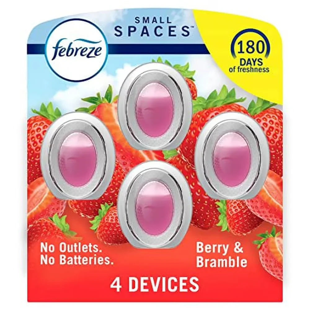 Febreze Small Spaces, Plug in Air Freshener Alternative for Home, Berry & Bramble, Odor Eliminator for Strong Odor (4 Count)