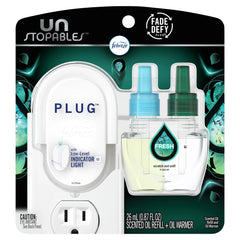 Febreze Unstopables Odor-Fighting PLUG Air Freshener Single Refill Fresh Starter Kit & (1) .87 fl. oz. Oil Refill