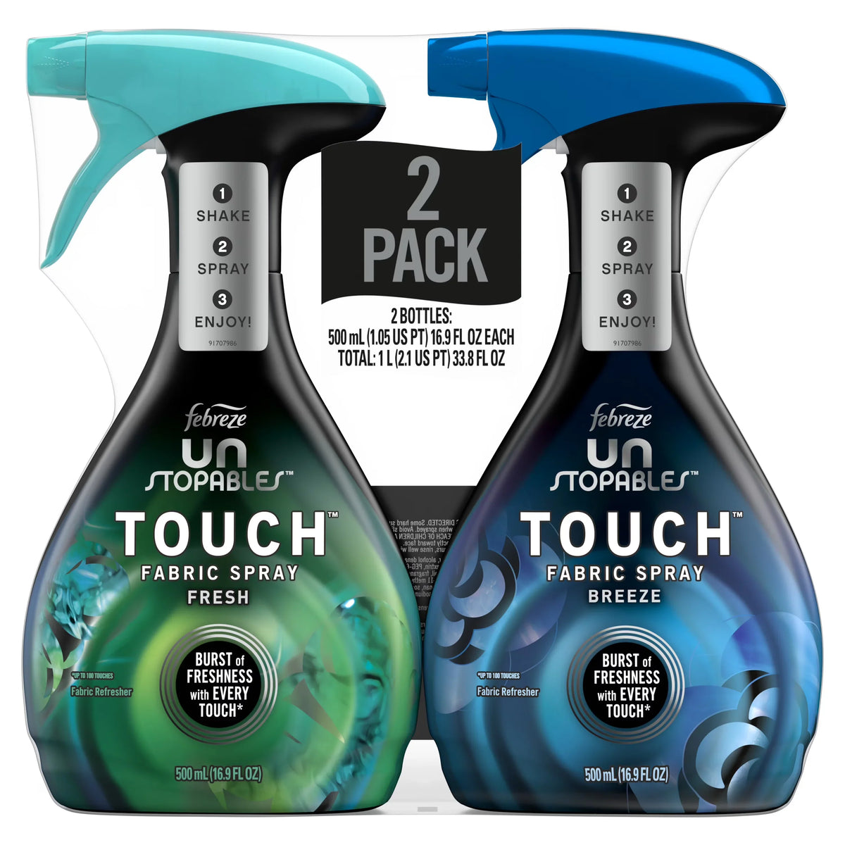 Febreze Unstopables Touch Fabric Spray, Fresh & Breeze, 16.9 oz, Pack of 2