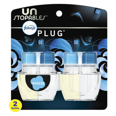 Febreze Unstoppables Plug Odor-Fighting Air Freshener, Breeze (2) .87 fl. oz. Oil Refills
