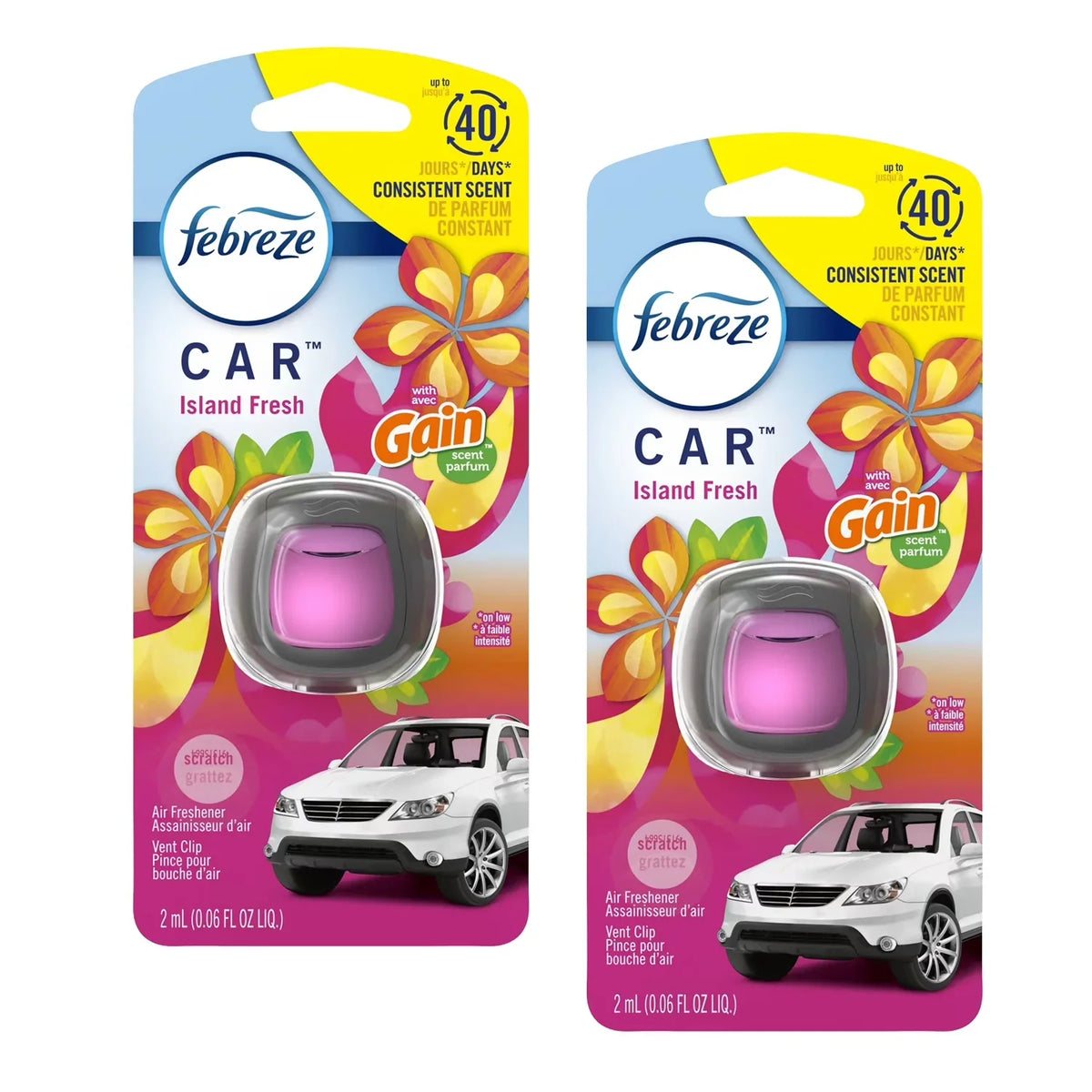 Febreze Vent Clip Car Air Freshener - Car Refresheners - Island Fresh fragrance Car Scent - Odor Eliminator, 2 Pack