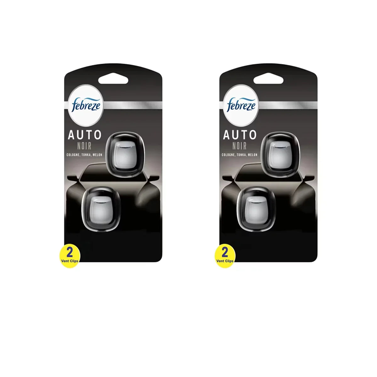 Febreze Vent Clip Car Air Freshener, Odor Eliminator, AUTO Noir Scent, 2 CLIPS, 2 Packs