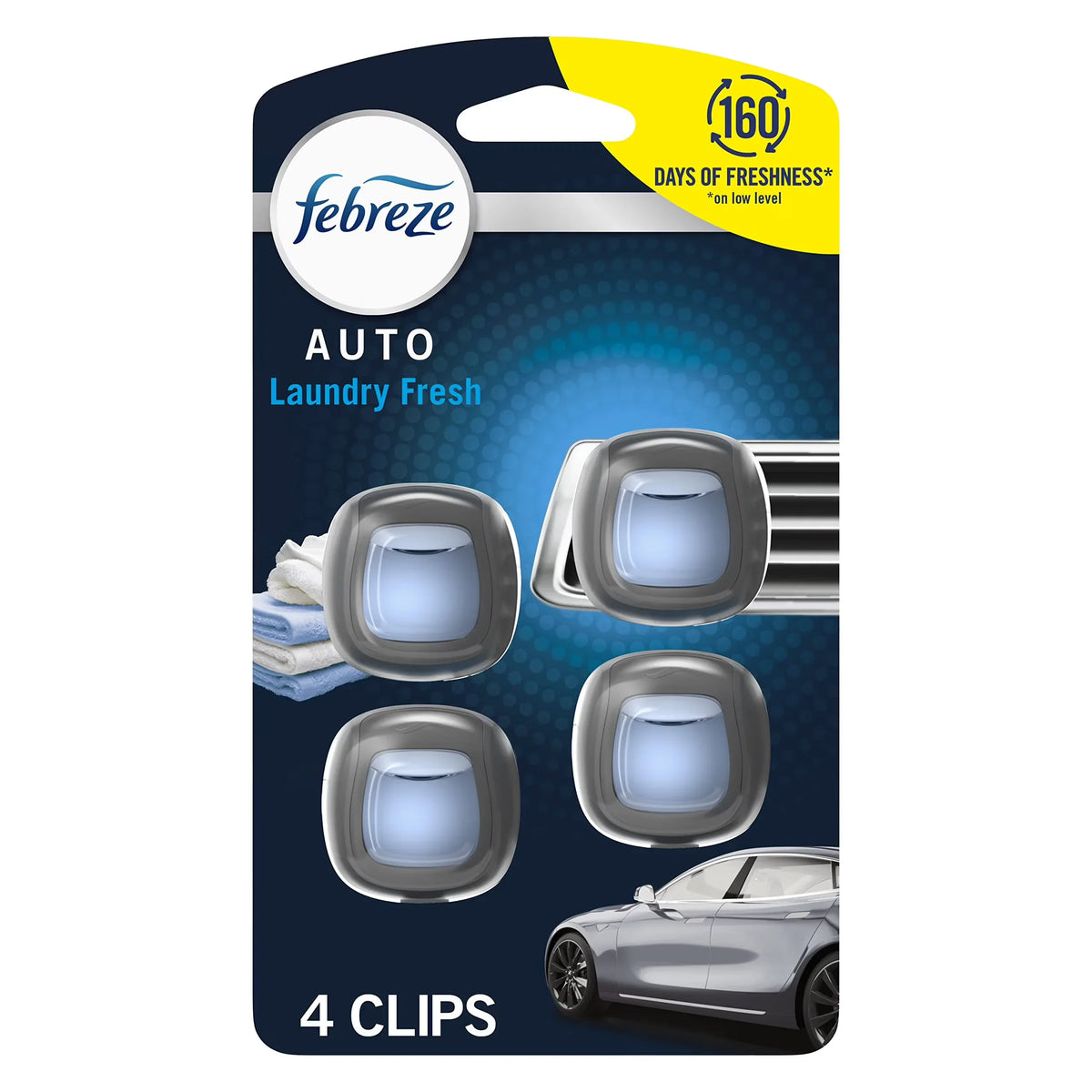 Febreze Vent Clip Car Air Freshener, Odor Eliminator, Laundry Fresh Scent, 2 CLIPS, 2 Packs