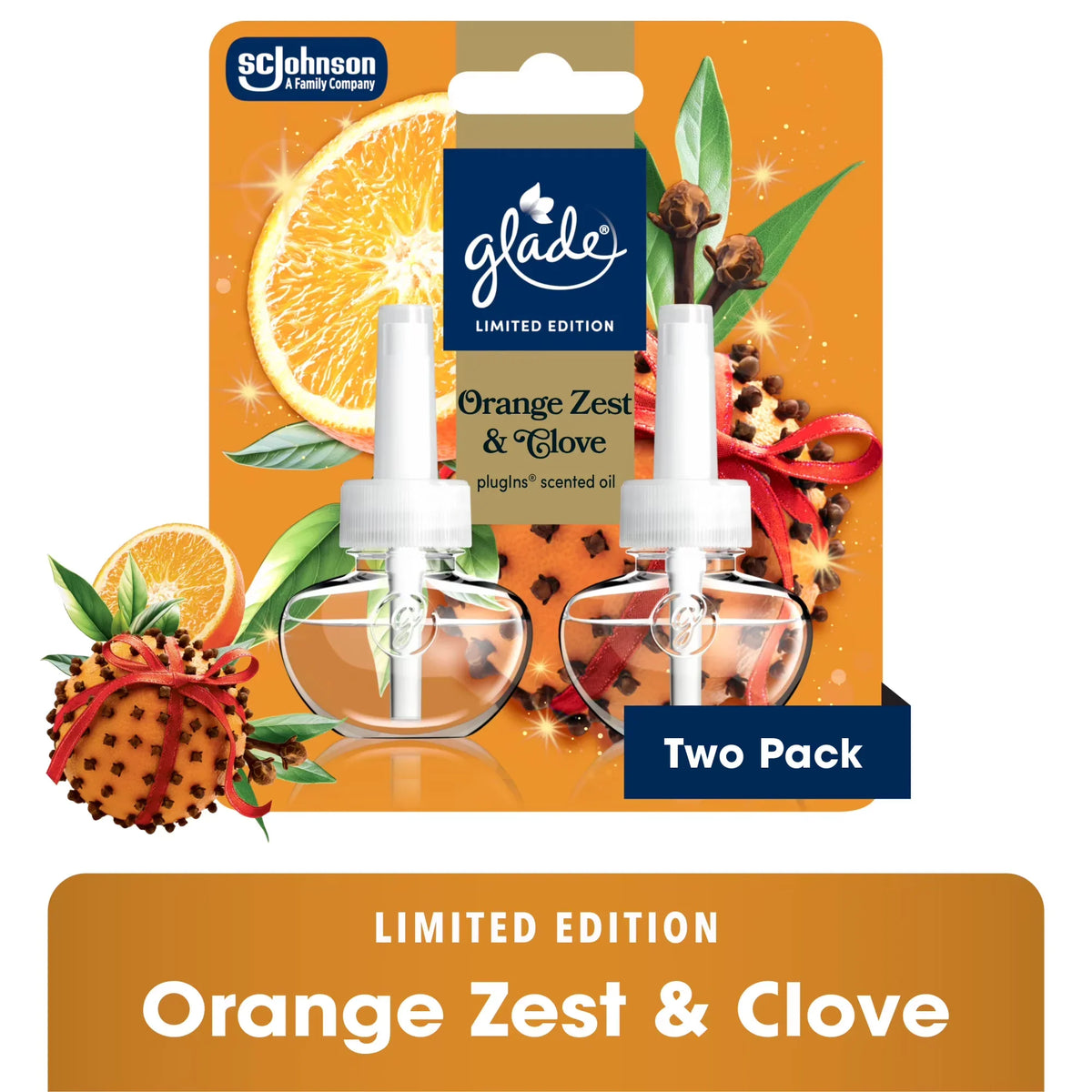 Glade® PlugIns® Refills Air Freshener, Christmas Stocking Stuffer Orange Zest & Clove, 1.34oz., 2 Count