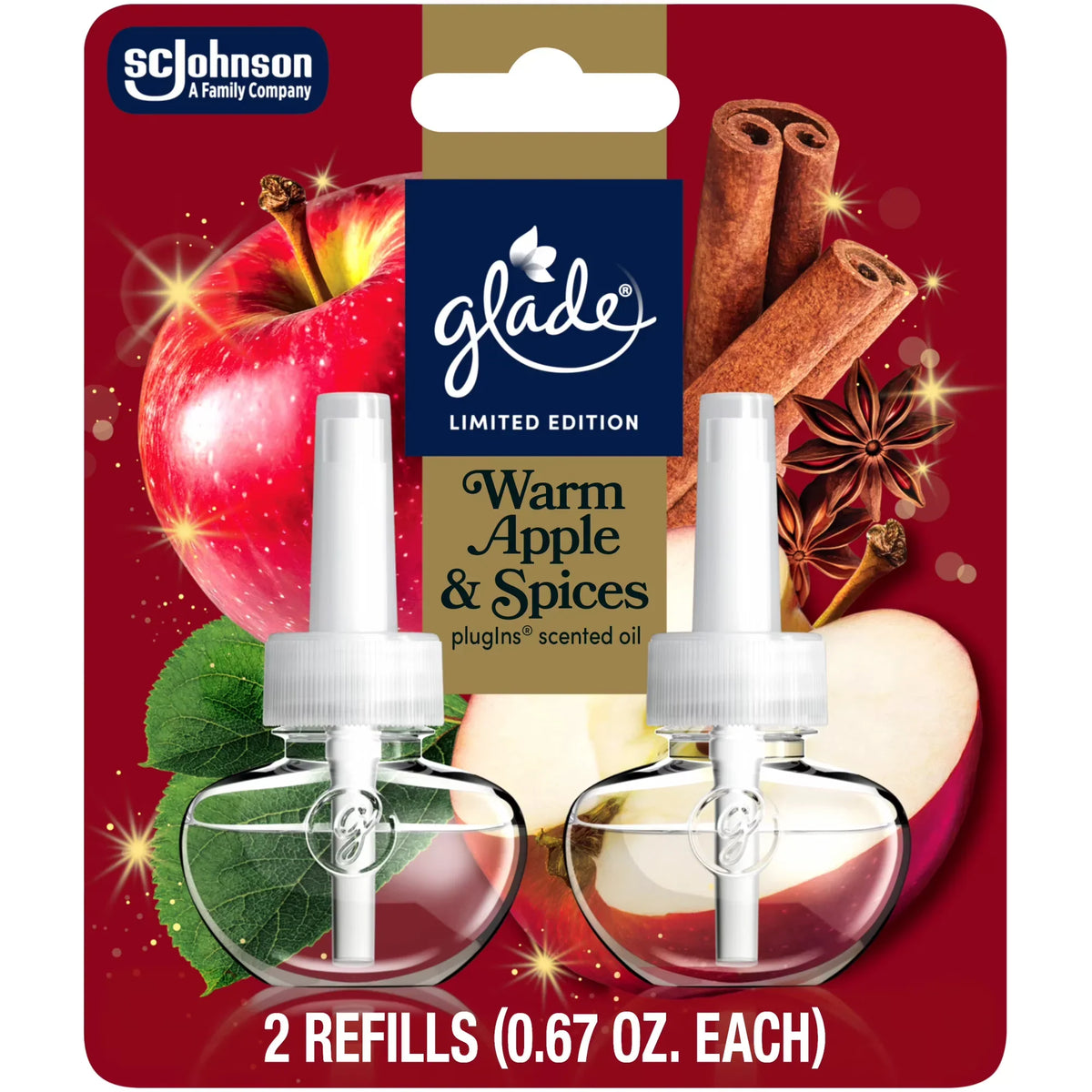 Glade® PlugIns® Refills Air Freshener, Warm Apple & Spices, 1.34oz., 2 Count