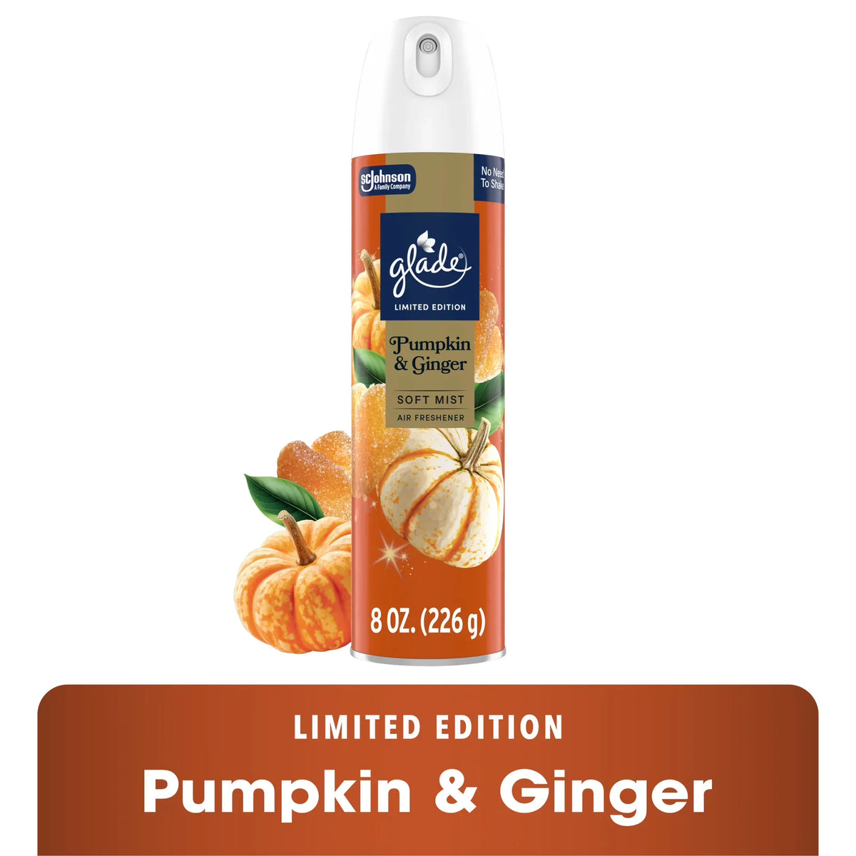 Glade® Odor Fighting Soft Mist Air Freshener Room Spray, Stocking Stuffer Pumpkin & Ginger, 8oz., 1 Count