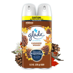 Glade Air Freshener Spray, Stocking Stuffers, Cashmere Woods Scent, Fragrance Infused with Essential Oils, 8.3 oz, 2 Count