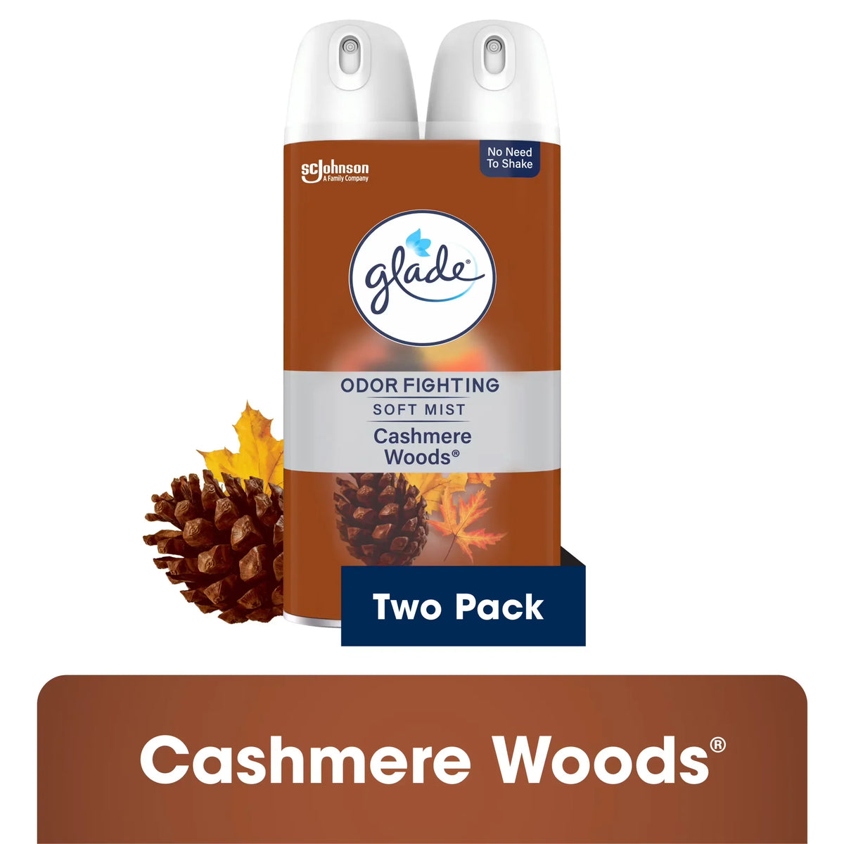 Glade Odor Fighting Soft Mist Air Freshener Room Spray, Stocking Stuffer Cashmere Woods, 16.0oz, 2 Pack
