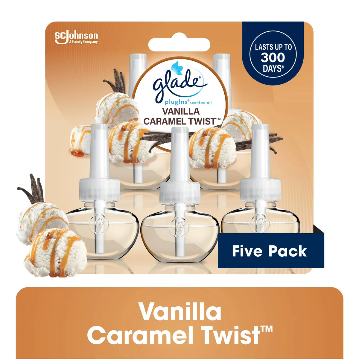 Glade PlugIns Air Freshener Refills, Mothers Day Gifts, Vanilla Caramel Twist, Infused with Essential Oils, 0.67 oz, 5 Count