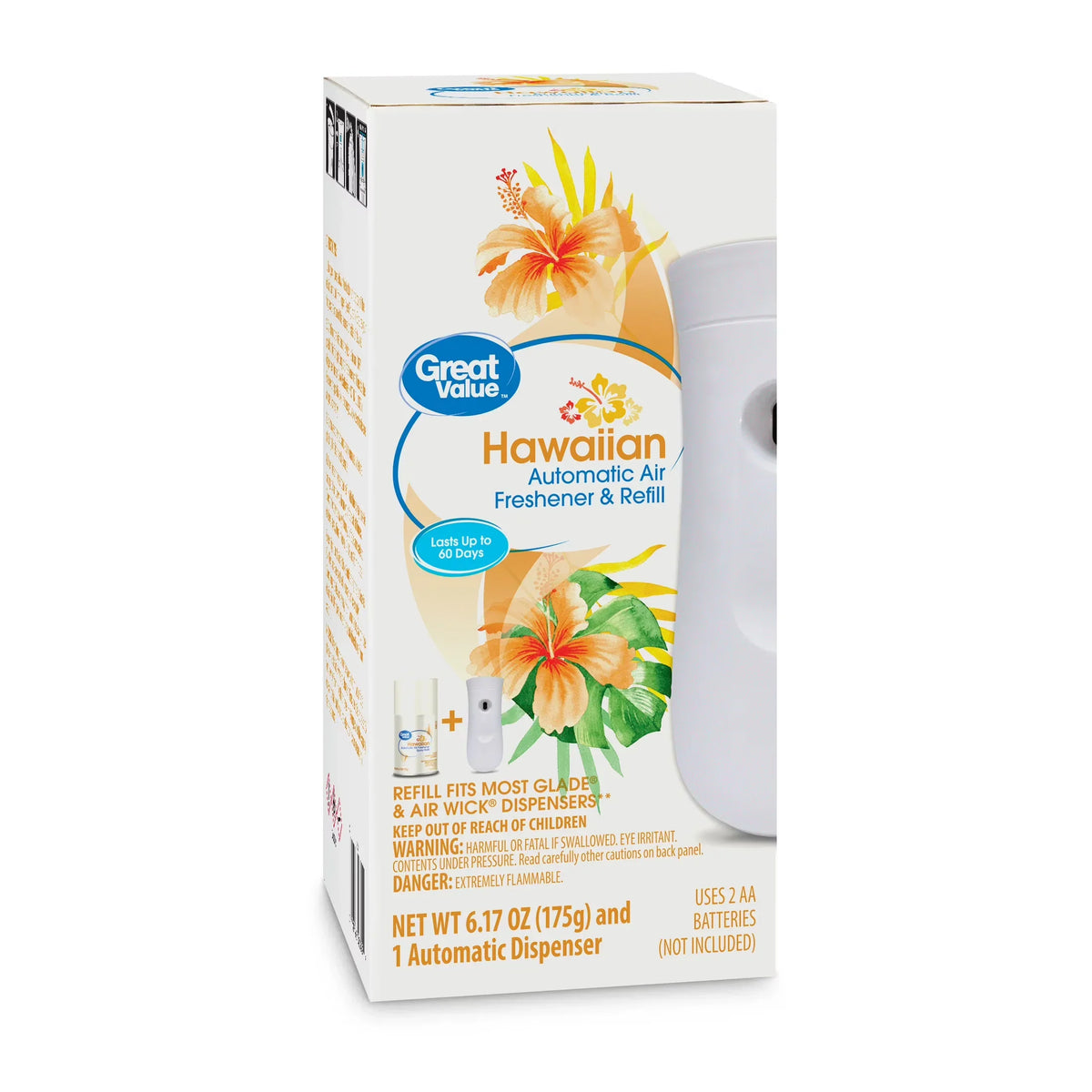 Great Value Automatic Air Freshener Spray Kit with1 Refill Included, Hawaiian, 2 Pieces