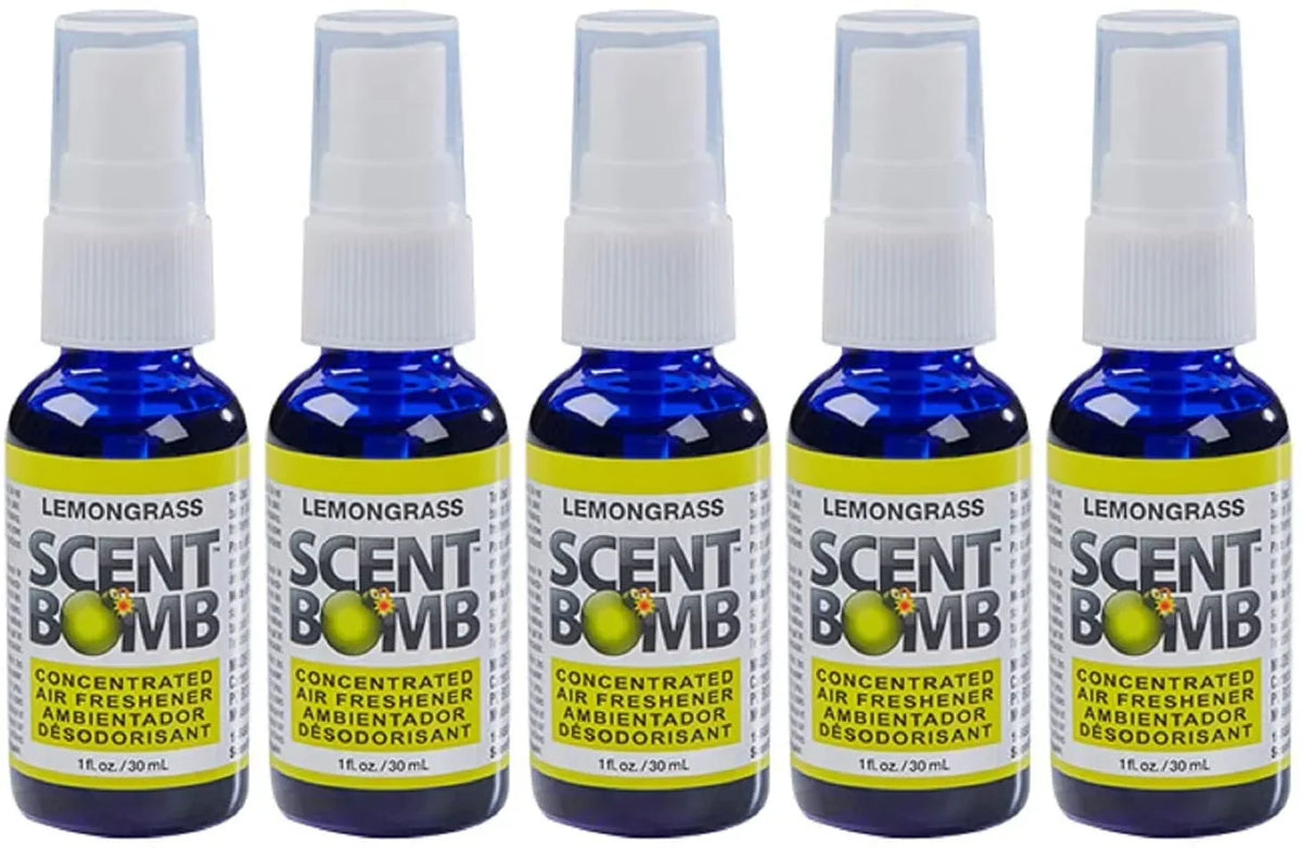 Scent Bomb Air Freshener Spray, 100 % Oil Based Concentrated Air Freshener, Air Freshener Spray for Car, Room, Bathroom and Odor Eliminator, Lemongrass, 5 Pack
