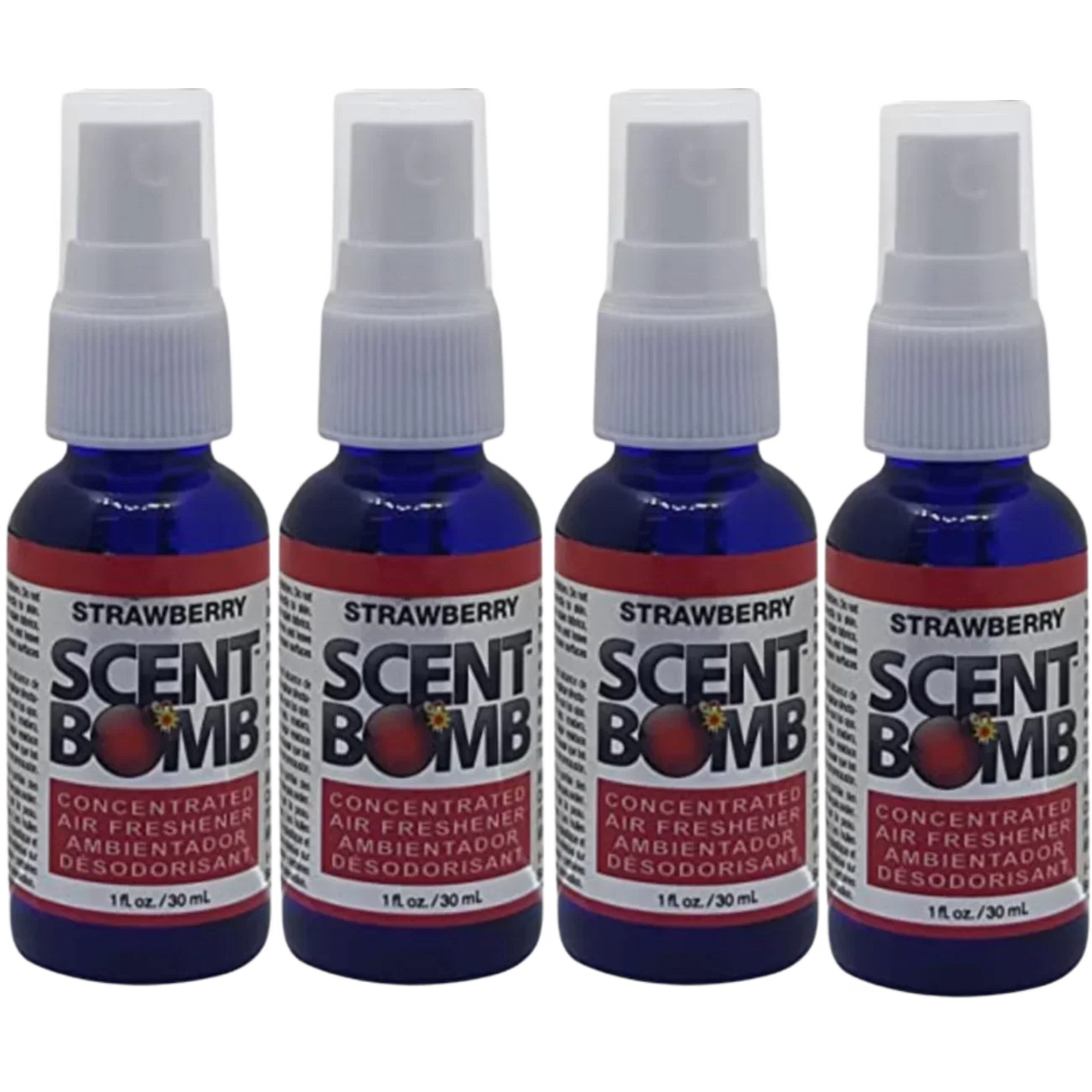 Scent Bomb Air Freshener Spray, 100 % Oil Based Concentrated Air Freshener, Air Freshener Spray for Car, Room, Bathroom and Odor Eliminator, Strawberry, 4 Pack